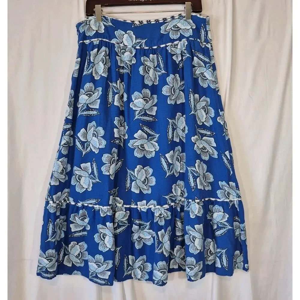 Anthropologie Maeve Alyssa Blue Floral Midi Skirt US 14 - Picture 10 of 13